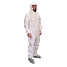 DanGuard™ Microporous Film Coveralls, White, Serged Seams, Zipper front w/Hood, Boot & Elastic Wrists
