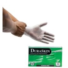 DuraSkin Vinyl Exam Style Gloves, 3.5 mil, Powder Free, White/Clear