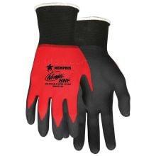 MCR Safety Ninja® BNF, 18 Gauge Red Nylon/Spandex Shell Gloves with Black Coated Palm and Fingertips