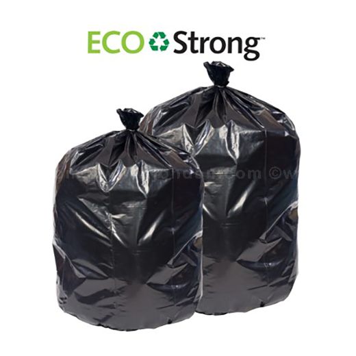 EcoStrong Plus PCRL3858SHK 55-60 Gallon 1.35 Mil 38 x 58 Low Density  Medium-Duty Linear Black Can Liner / Trash Bag - 100/Case